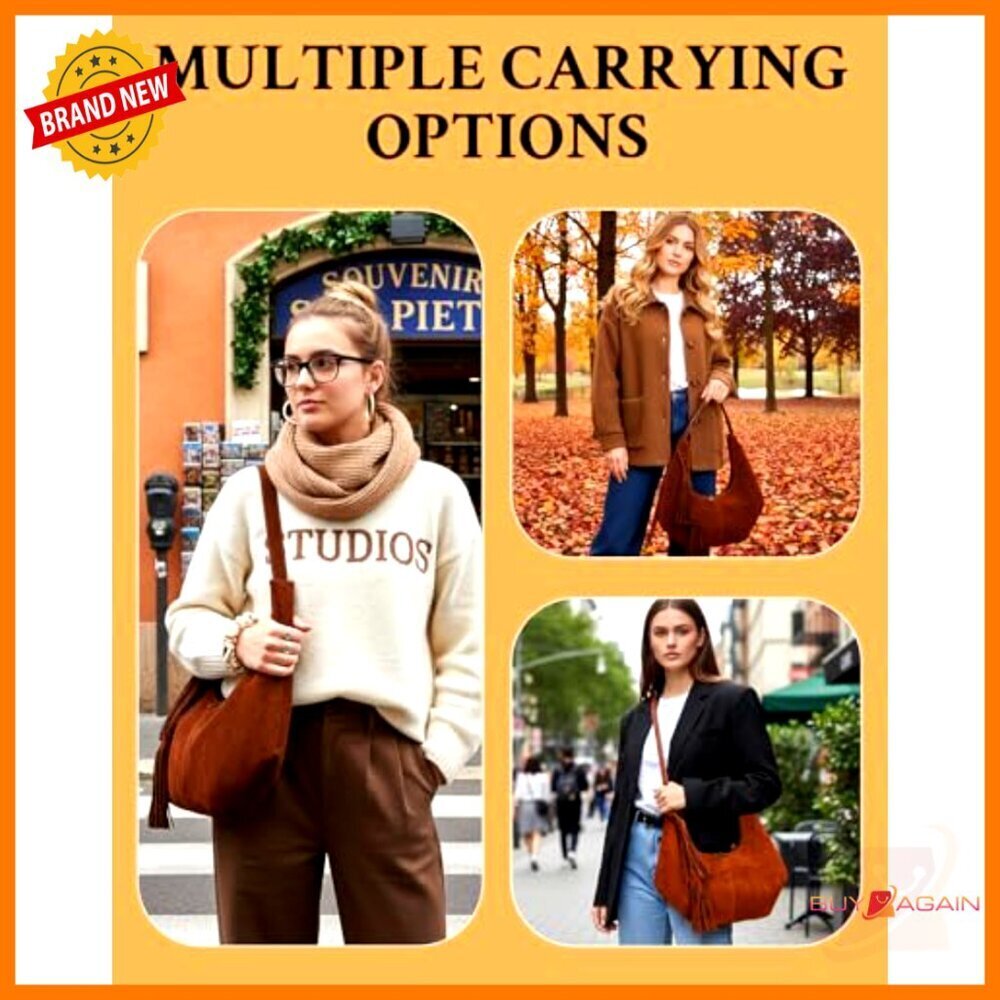 Faux Suede Hobo Bag with Tassel, Adjustable Strap, Spacious Pockets - Picture 3 of 7
